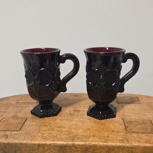 Vintage AVON 1876 Cape Cod Collection Ruby Red Glass Pedestal Mugs Wine Glasses